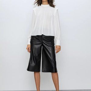 Aritzia Babaton Black Pleated Blouse Long-Sleeve Mock-Neck-Ne…